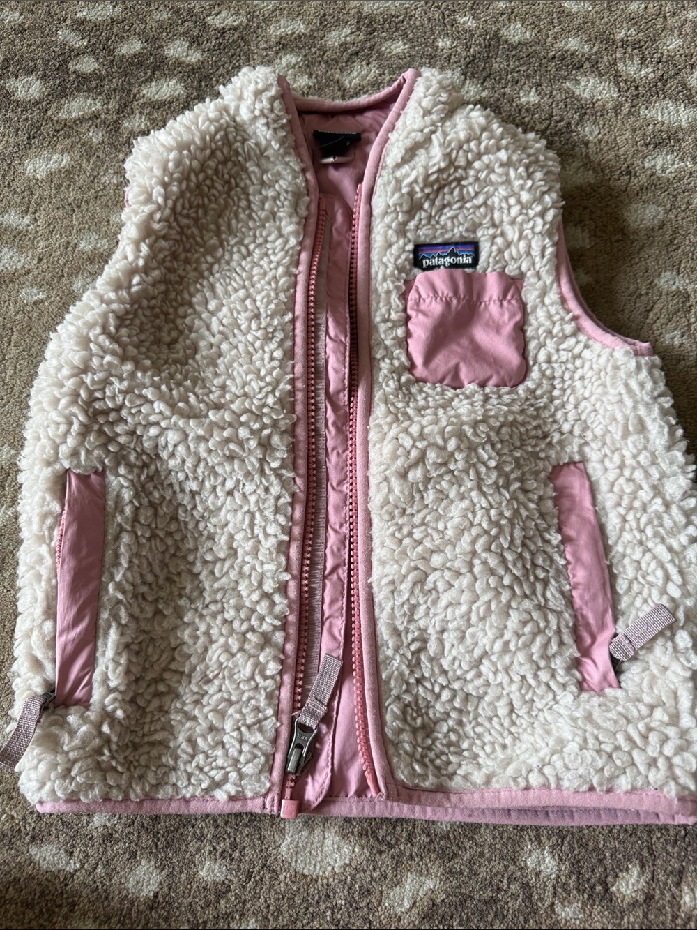 Patagonia Pink and Cream Sherpa-Lined Vest